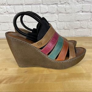 Born‎ Kumi Brown Multicolor Leather Wedge Sandals Women’s Size 9
